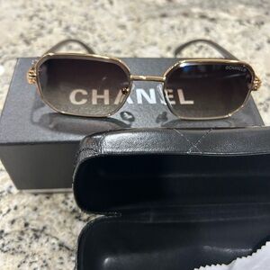CHANEL Gold Frame Sunglasses with Black Lenses